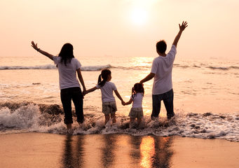 Family enjoying a new day after a good night of sleep