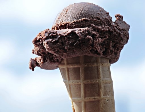 coffee chocolate ice cream on a cone which is one of the foods to avoid when having insomnia