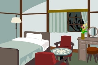 cartoon showing a sleep hygiene friendly bedroom which may help keep snoring from leading to a divorce