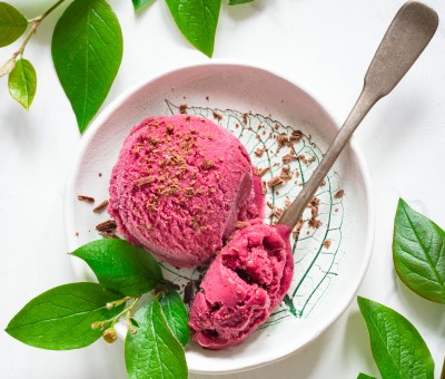 Try cherries in a sorbet as evening snack cherry sorbet in a bowl