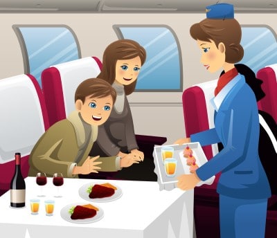 If you’re worried jet lag may cause depression, watch what you eat during your trip family sitting on air plane worried jet lag may cause depression