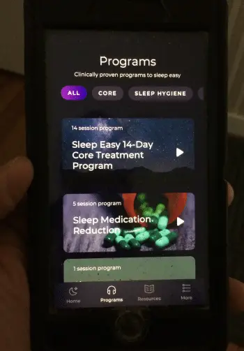 screenshot of sleep easy phone app which is on the recommended sleep aids list