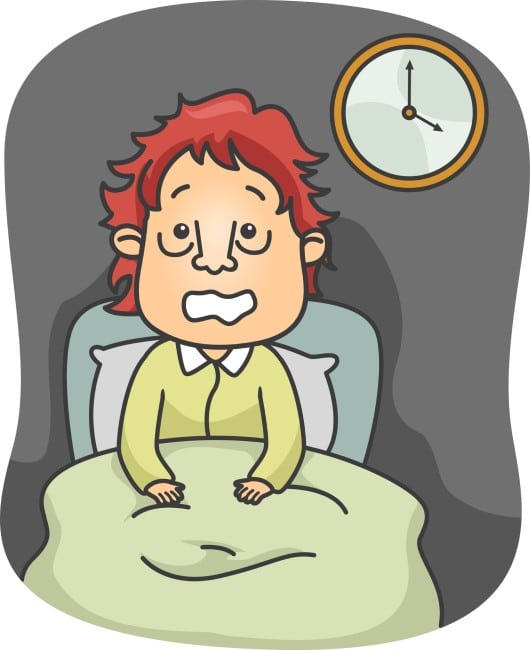 It’s hard to sleep if too much light keeping you awake cartoon drawing of man awake in bed from too much light keeping him awake