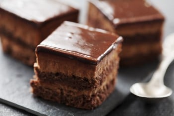 slices of chocolate cake on table