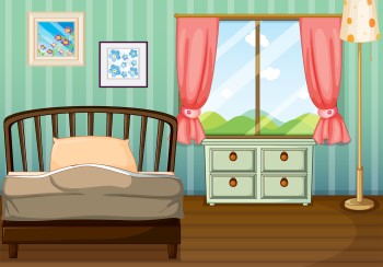 Having a sleep-friendly bedroom can make things easier if you’re dealing with pain and sleep apnea cartoon drawing of a bedroom