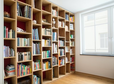 Placing a heavy book case against the wall might help if you can't sleep because of noisy neighbors photo of full wall book case being used to insulate from neighbor’s noise