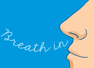 Getting use to how you breath with the mask on may help with CPAP panic attacks cartoon drawing of man practicing breathing to help with CPAP panic attacks