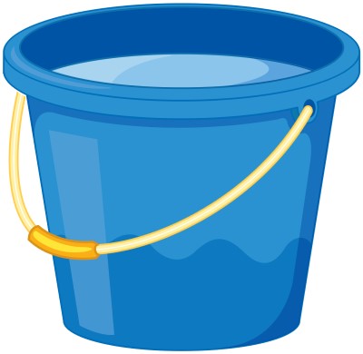 cartoon drawing of a bucket of cold water to use instead of ice in front of a fan