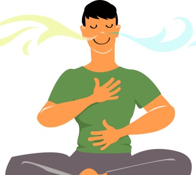 cartoon drawing of man doing breathing exercise