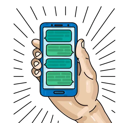 cartoon drawing of cell phone text alerts making noise to wake someone up at night