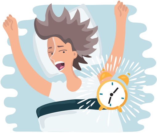 cartoon drawing of women who slept through alarm for work