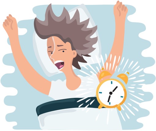 When you’ve slept through your alarm for work, it adds tons of stress cartoon drawing of women who slept through alarm for work