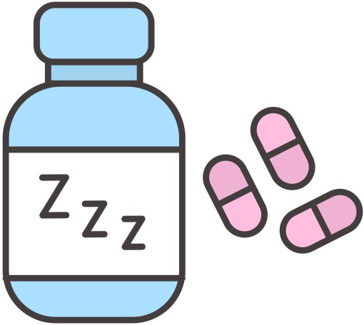 cartoon drawing of sleeping pills which may help if you’re really struggling to sleep because of job worries