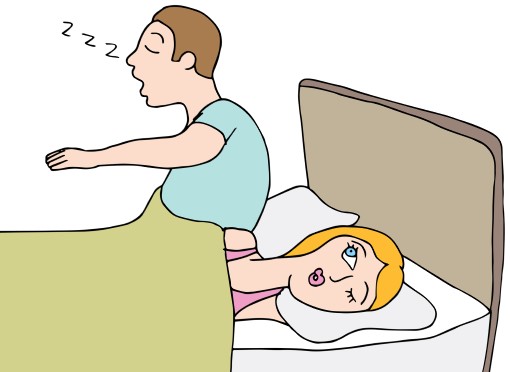 Worries that someone’s sleepwalking is a sign of something can be stressful cartoon showing stressed out wife worried husband’s sleepwalking is a sign of something