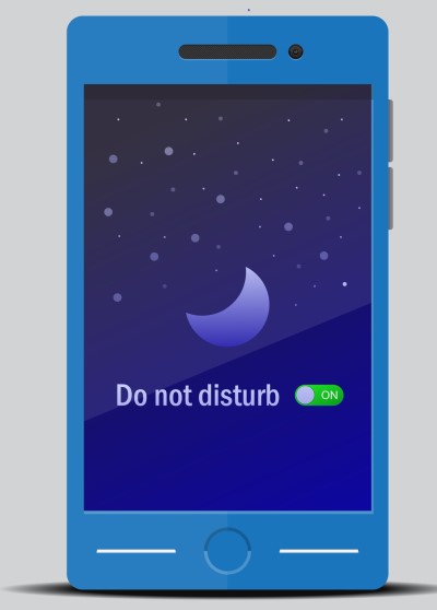 If cell phone light is waking you up at night, do not disturb mode will give you even more protection cartoon showing phone switched to do not disturb mode to keep cell phone light from waking you up at night