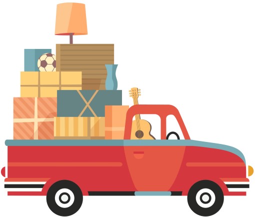 All to many people can’t sleep after moving cartoon drawing of people in truck with boxes who can’t sleep after moving
