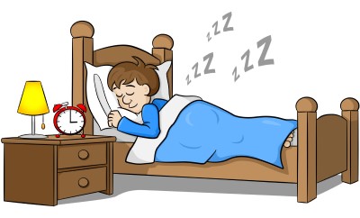 cartoon drawing of man sleeping in bed