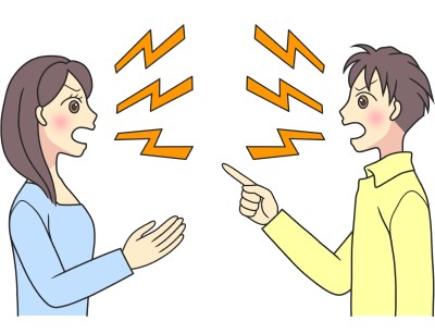 A heated discussion is not the best thing to before bed cartoon of couple arguing which is not the best thing to before bed