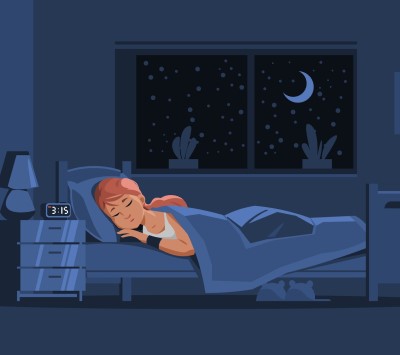 cartoon showing woman sleeping in peaceful bedroom