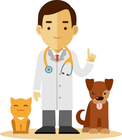 cartoon drawing of vet with animals who can help if a cat won’t let you sleep