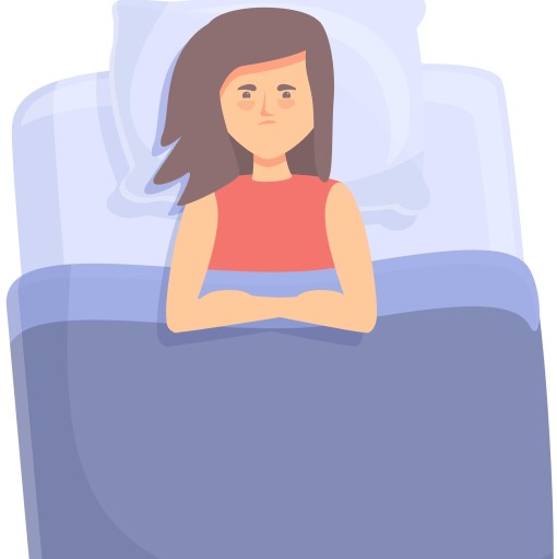 cartoon showing female with IBS awake in bed because she’s too depressed to sleep