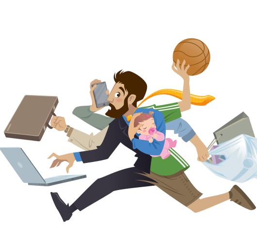 cartoon showing overstressed man and his daily activities