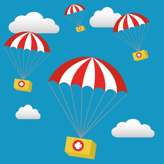 While you sleep healing factors are released which can help pain “go away” cartoon showing healing factors parachuting down to the body which is one of the ways sleep can help pain go away