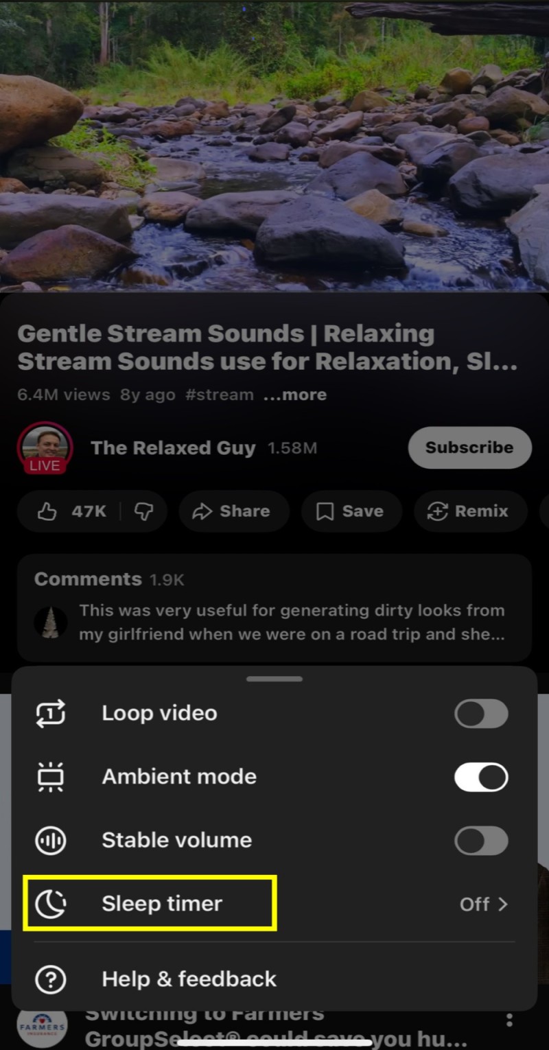 The Sleep Timer is accesible on the screen