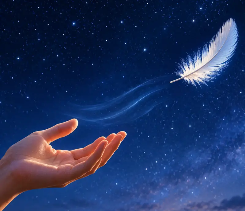 Cartoon showing someone releasing a feather